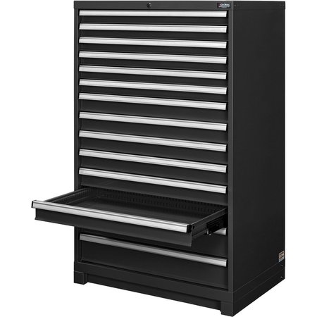 GLOBAL INDUSTRIAL Modular 14 Drawer Cabinet with Lock, w/o Dividers, 36Wx24Dx57H Black 298451BK